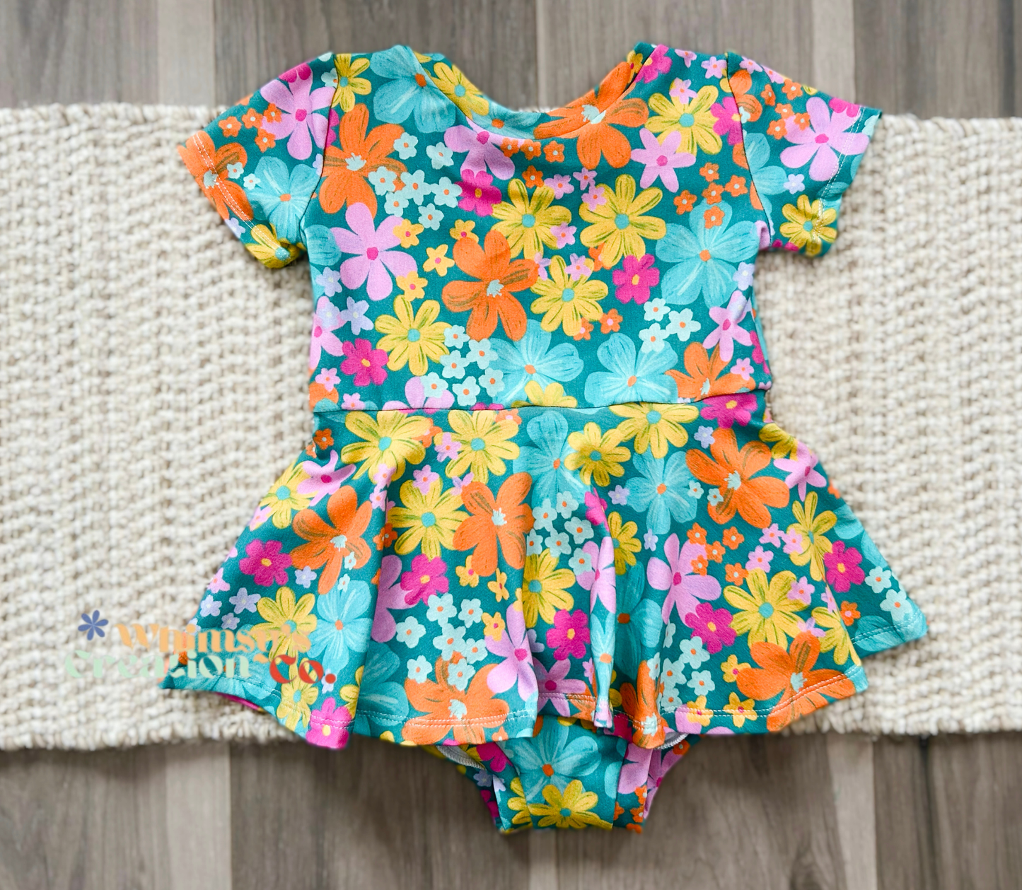 FLORAL ON TEAL SKIRTED LEOTARD