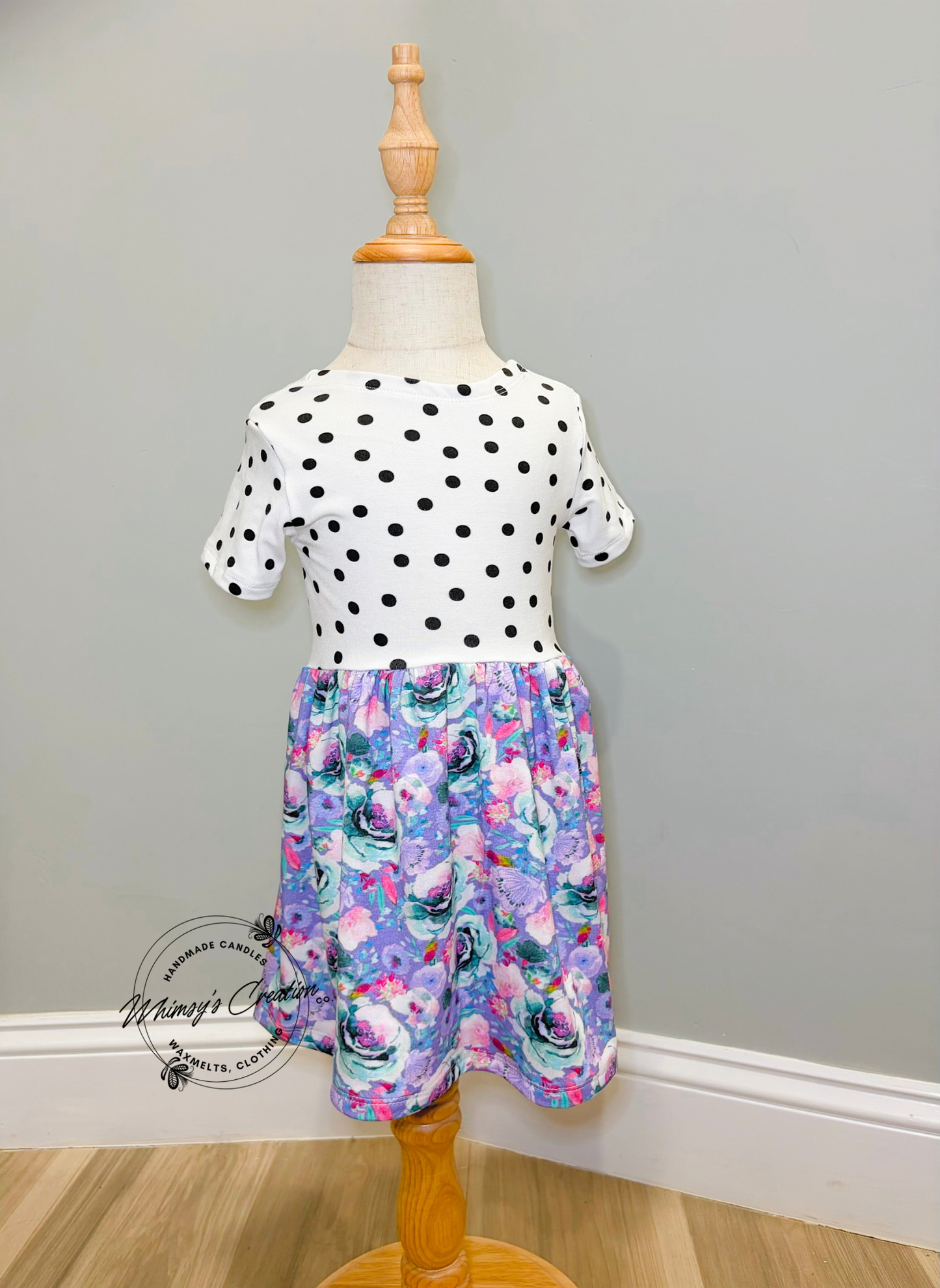 PURPLE FLORAL & DOTS PEPLUM